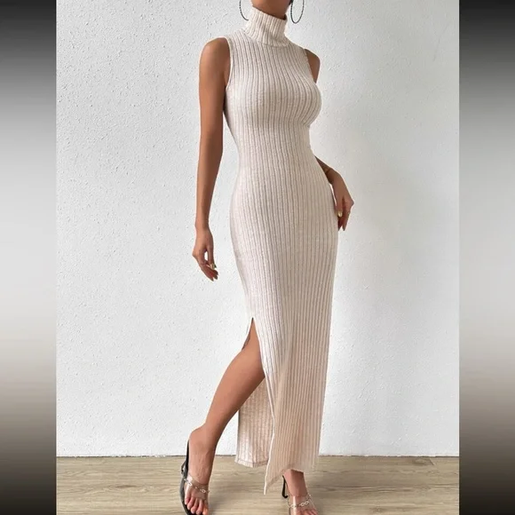 Sexy Turtleneck Split Thigh Tank Knit Dress - Picture 5 of 6